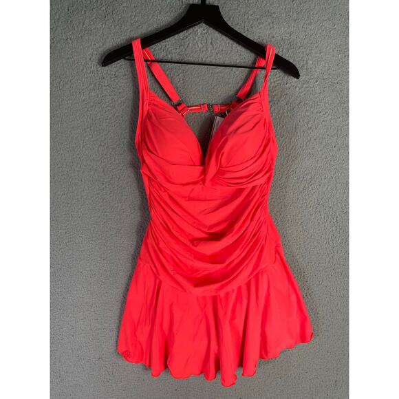Red Swimdress 3XL One‎ Piece Tummy Control Modest Swimwear Bathing Suit - Picture 2 of 12